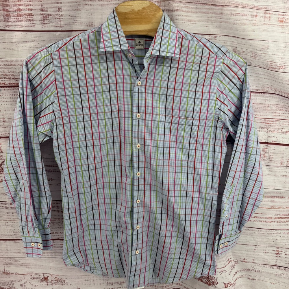 Peter Millar Shirt Mens Medium Tattersall Check Plaid Cotton Button Casual